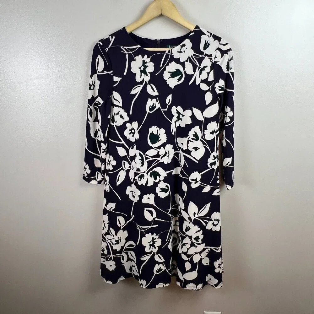 Lauren Ralph Lauren Essentials Floral Shift Dress Size 6 Purple Work Church
